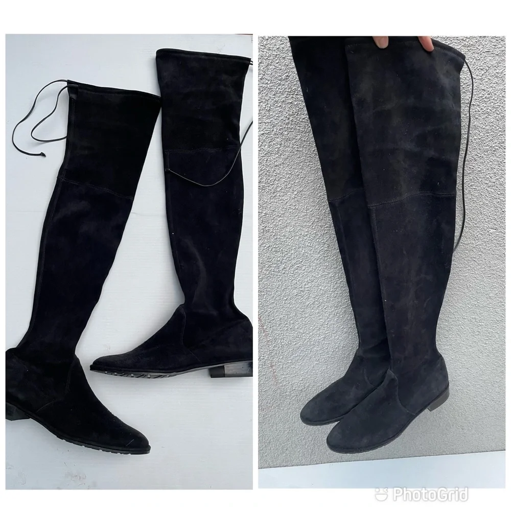Stuart Weitzman OTK Lowland Boots Shoes Suede Over the Knee Black